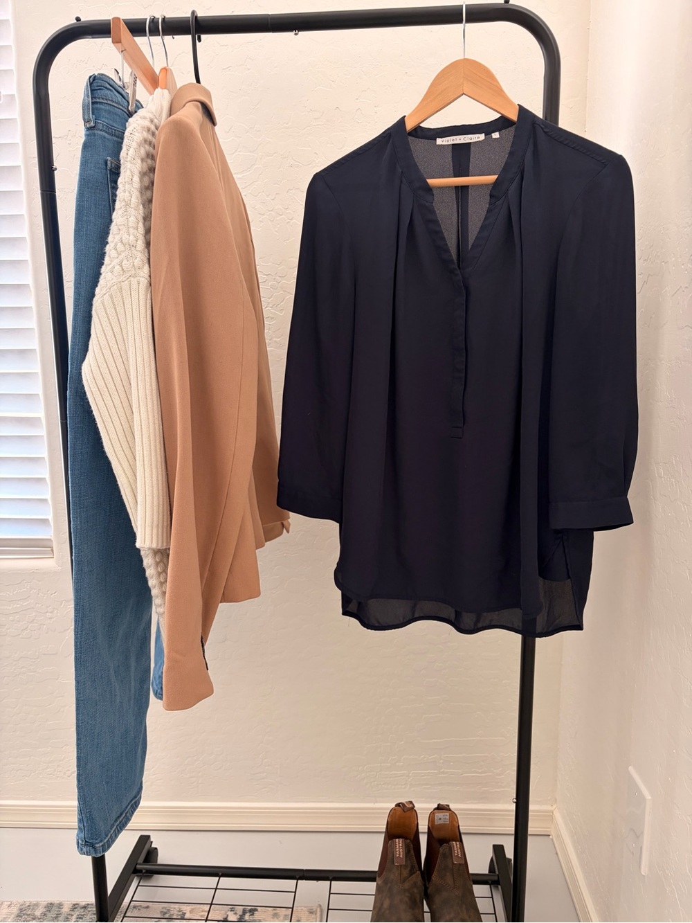 Violet & Claire Black V-Neck Sheer Blouse